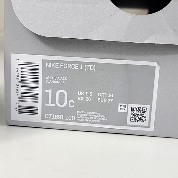 Nike Force 1 (TD) White / Black Baby / Toddler size 10c - Picture 7 of 8